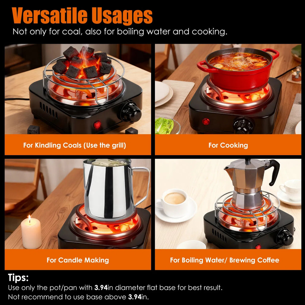 500W Electric Charcoal Starter & Heater – 5 Heat Settings with Thermostat, Stainless Steel Coil, for Indoor & Outdoor BBQ