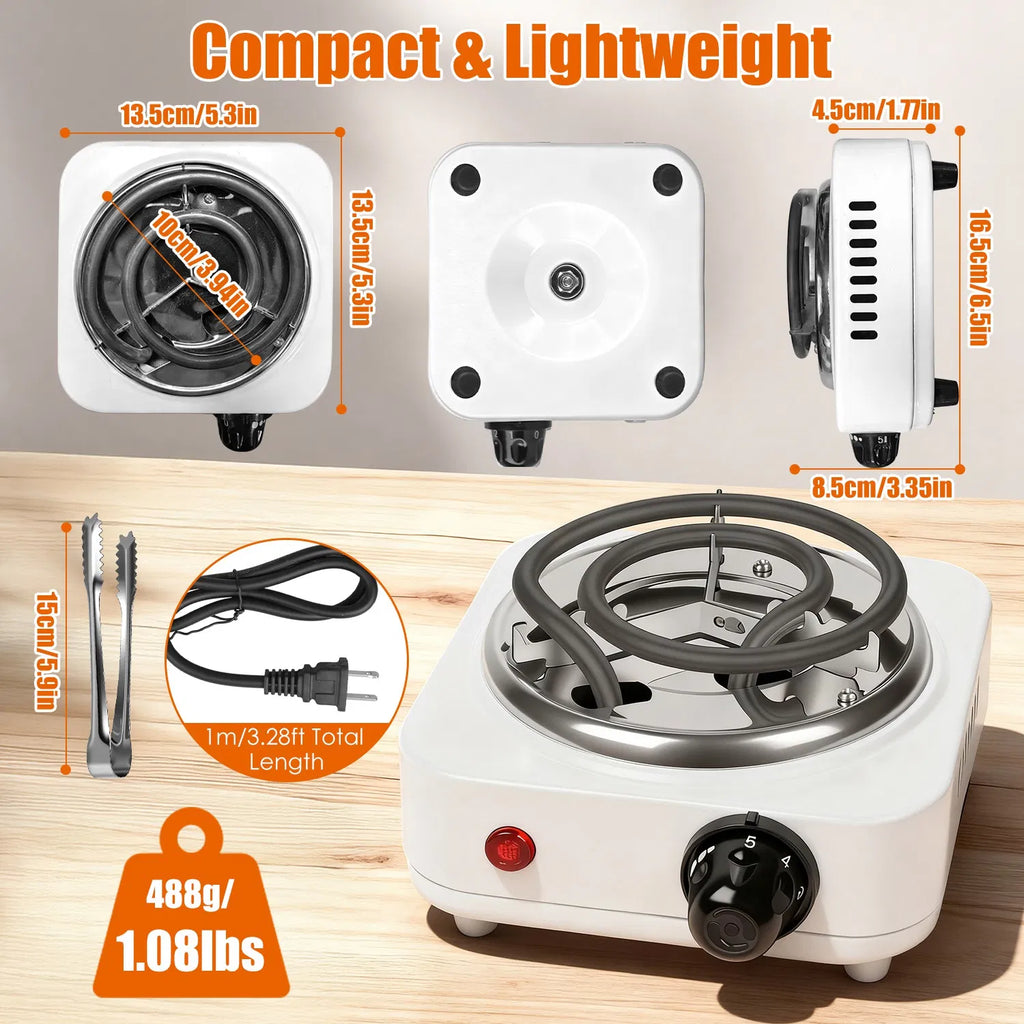 500W Electric Charcoal Starter & Heater – 5 Heat Settings with Thermostat, Stainless Steel Coil, for Indoor & Outdoor BBQ