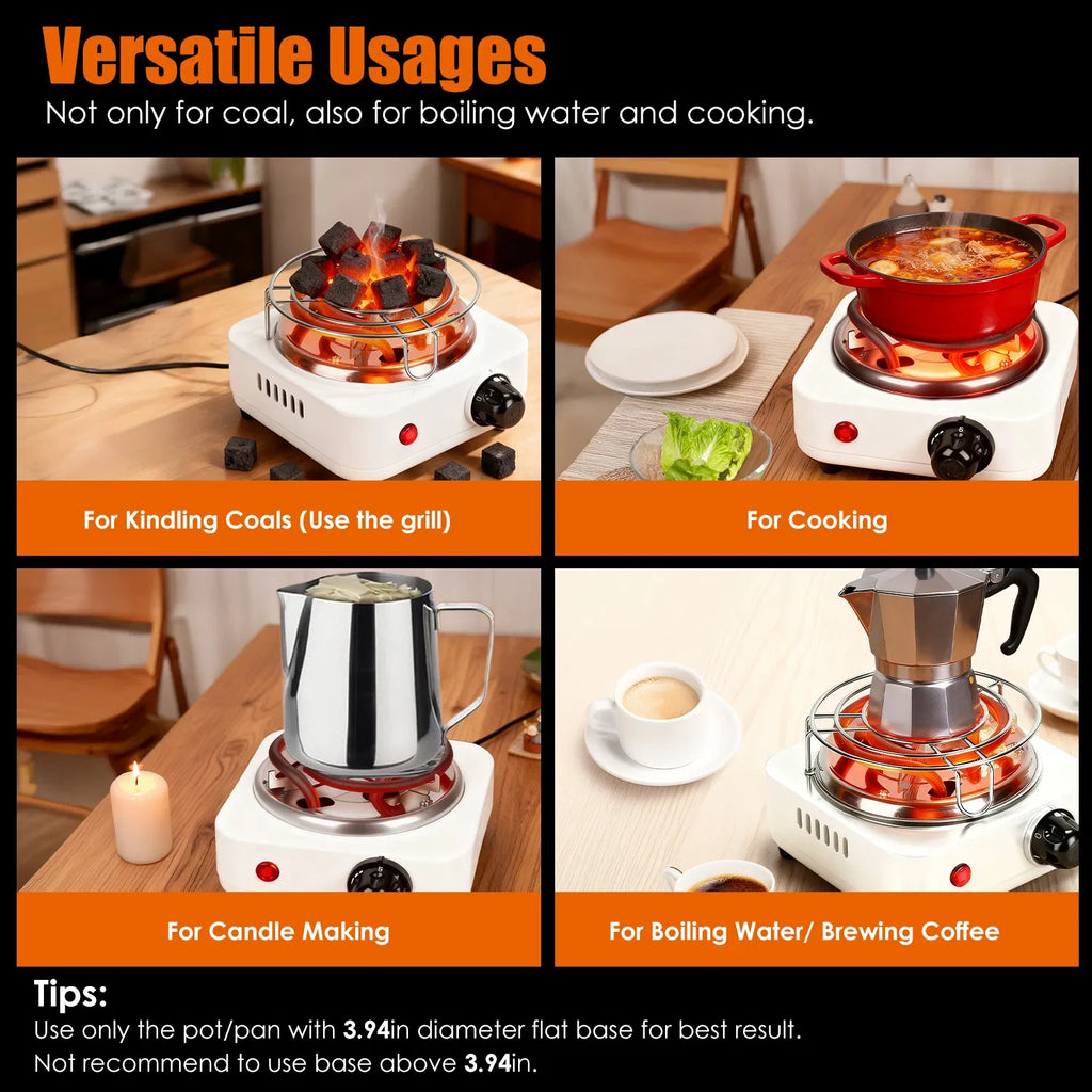 500W Electric Charcoal Starter & Heater – 5 Heat Settings with Thermostat, Stainless Steel Coil, for Indoor & Outdoor BBQ
