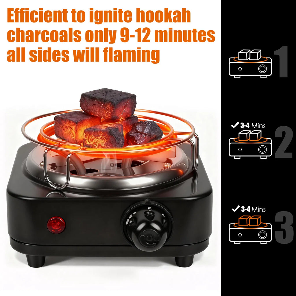 500W Electric Charcoal Starter & Heater – 5 Heat Settings with Thermostat, Stainless Steel Coil, for Indoor & Outdoor BBQ