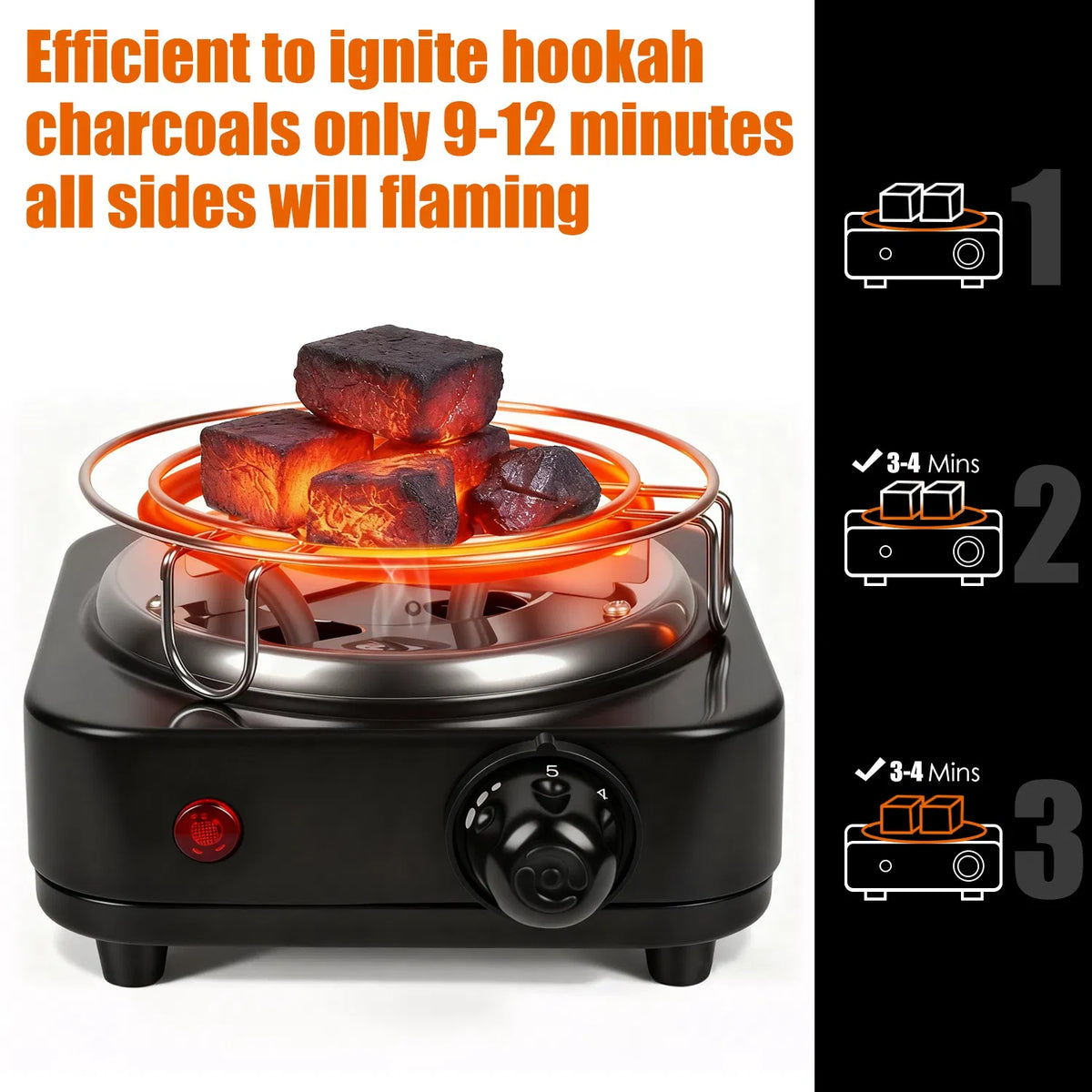 500W Electric Charcoal Starter & Heater – 5 Heat Settings with Thermostat, Stainless Steel Coil, for Indoor & Outdoor BBQ