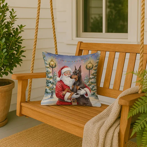 Aeelleea Fawn Doberman Pinscher Santa Claus Pillow 18x18 Christmas Dog Decor
