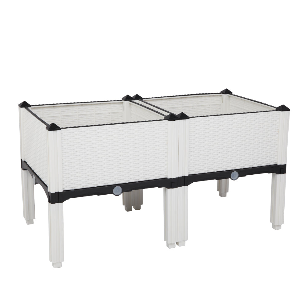 AEELLEEA-2Pcs Free Splicing Injection Planting Box, White Rattan Texture Plastic Raised Garden Planter for Balcony Patio Herb Vegetable Growing