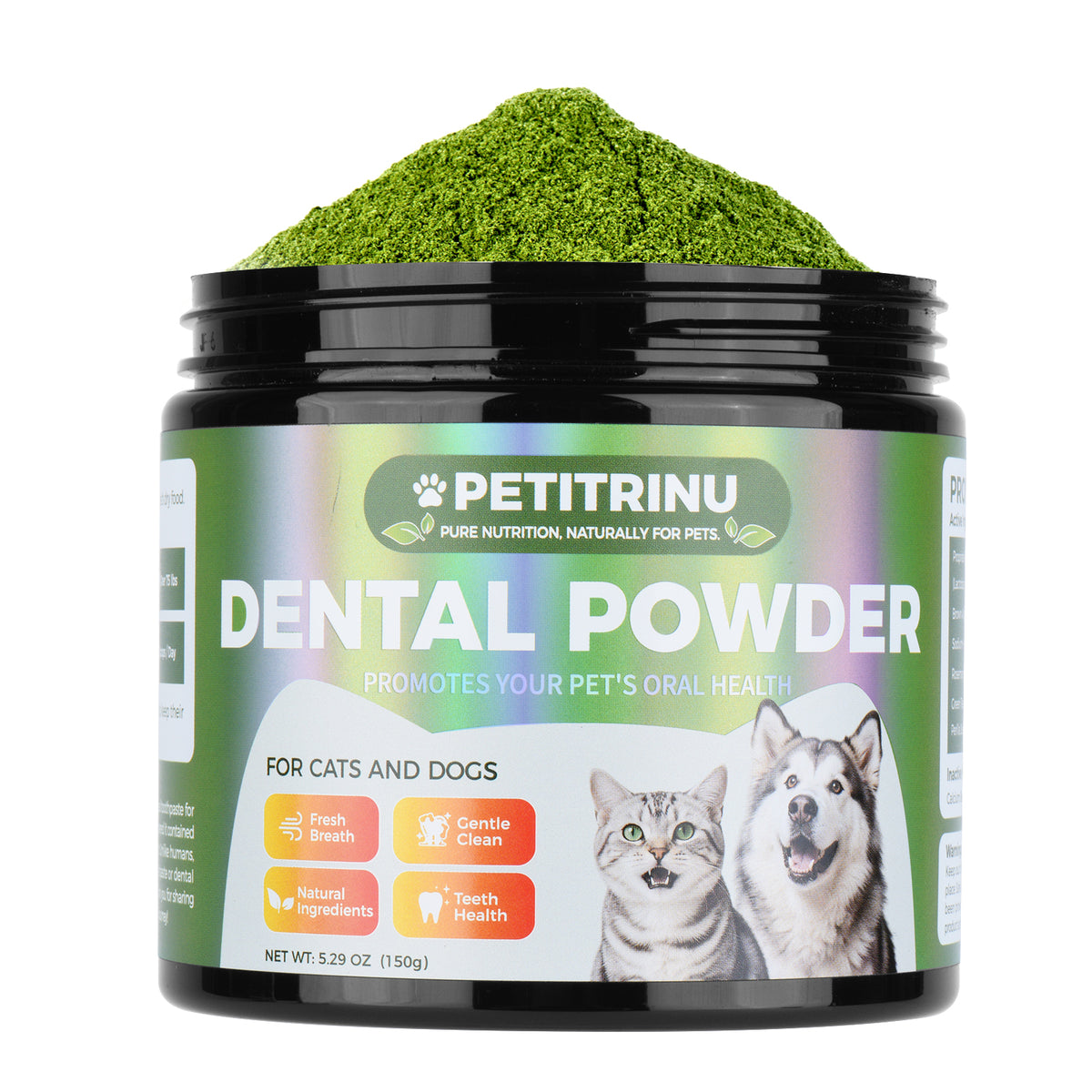 PETITRINU Dental Powder for Cats & Dogs, 5.29 oz - Natural Plaque & Tartar Control, Fresh Breath Freshener, Just Mix into Food