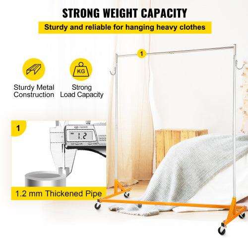 Garment Rack with Wheels, Metal Clothes Rack 23.6 x 62.6 x 70.9 in, Heavy Duty Rolling Clothing Rack with 2 Lockable Casters