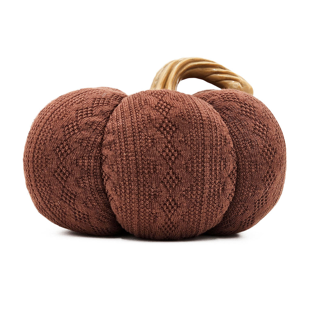 Set of 2 Dark Brown Knit Texture Pumpkin Ornaments, 8.3x8.3x5.3 Inch Tabletop Pumpkins for Fall Harvest, Thanksgiving & Autumn Farmhouse Home Decor