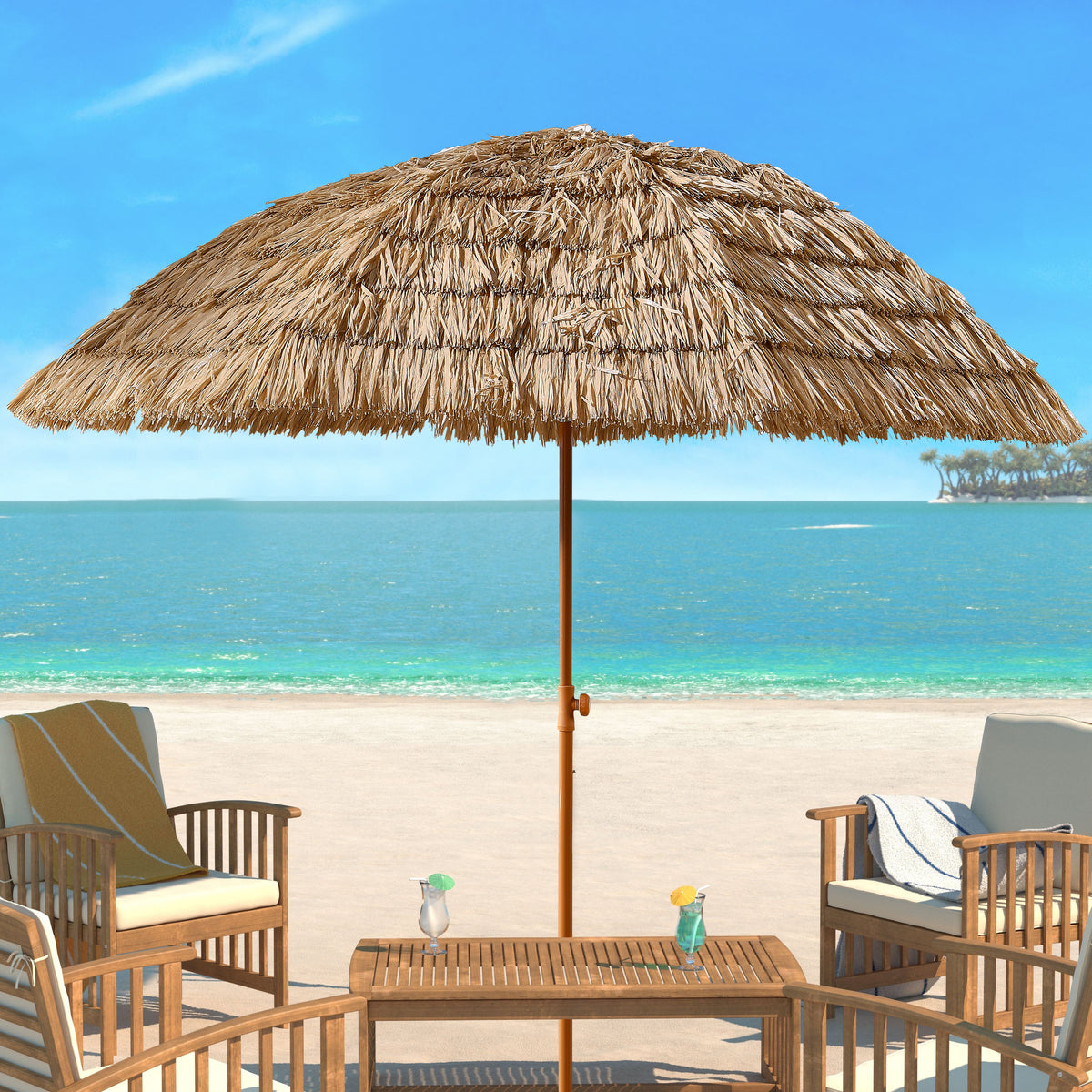 AEELLEEA 7.8FT Thatched Tiki Patio Umbrella, Adjustable Tilt, Outdoor Beach Pool Sun Shade