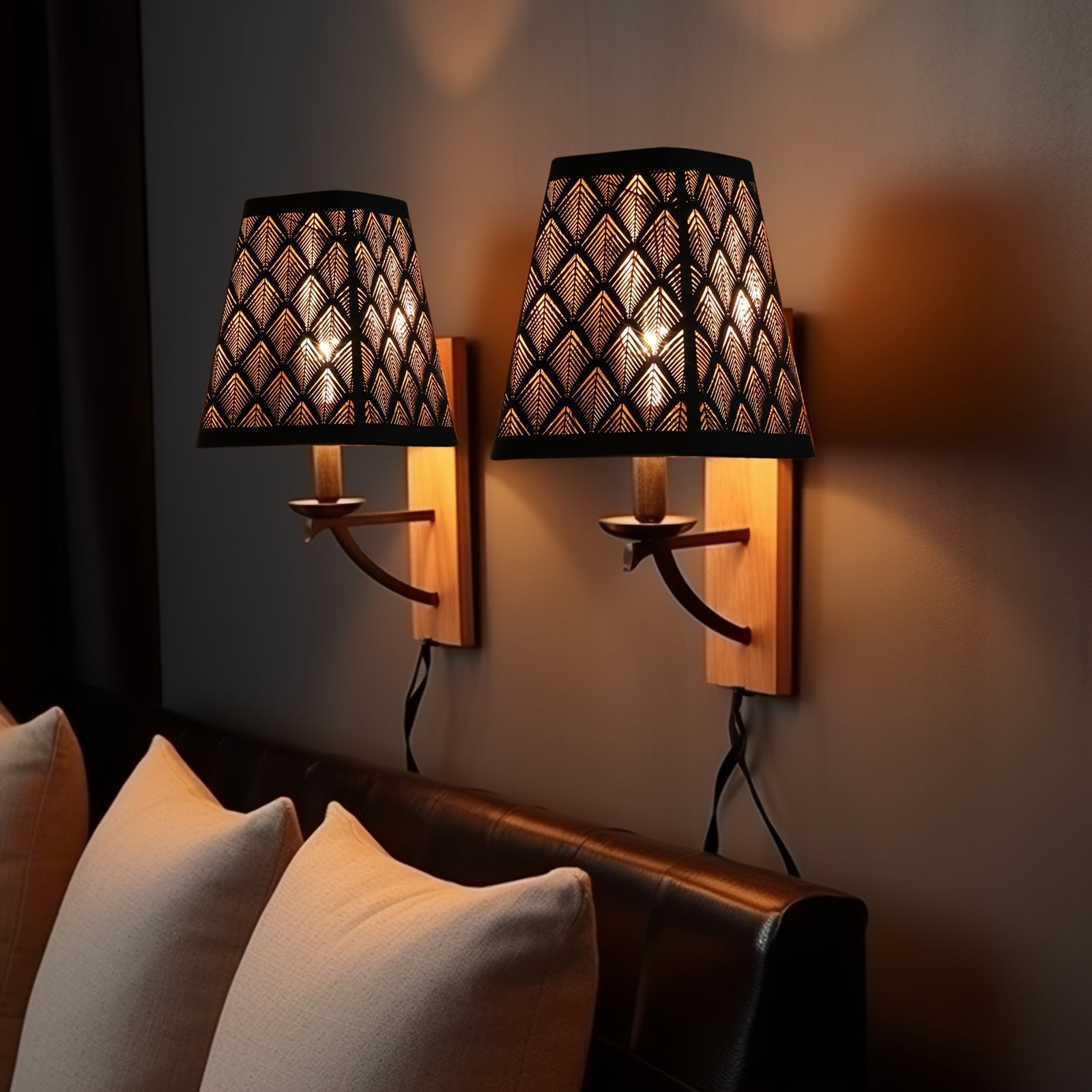 "Set of 2 Square Metal Lamp Shades with Etched Arrow Design, Black & Gold Finish, 3.55 x 5.6 Inches for Table or Floor Lamps"