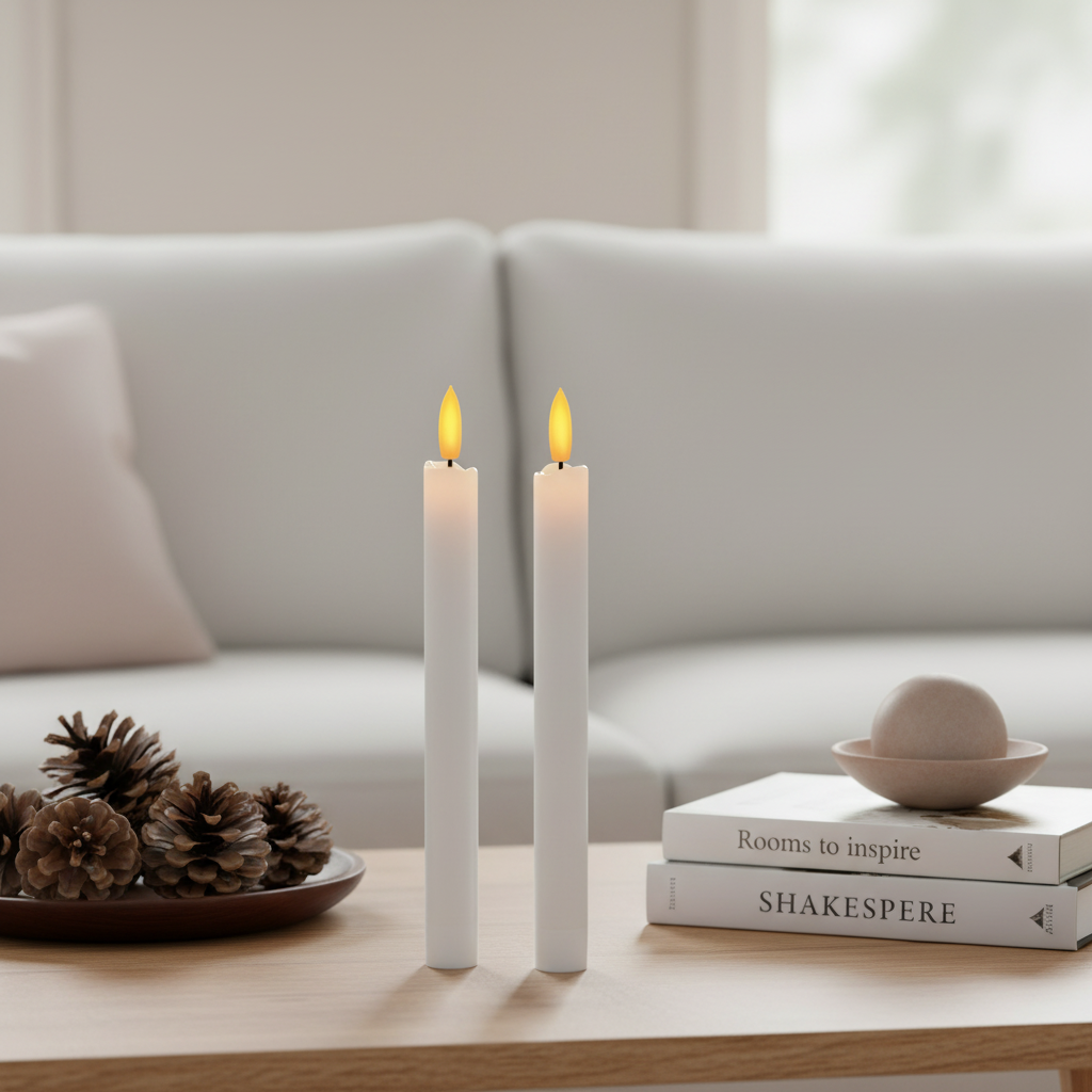 10 White Taper Candles with 2 Remotes - Remote-Adjustable Brightness, Safe for Homes & Events