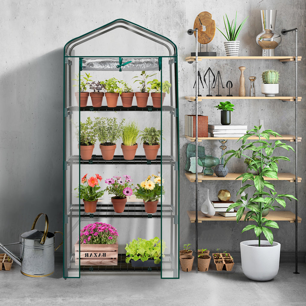 AEELLEEA-4-4-Tier Mini Greenhouse with PVC Cover & Roll-Up Zipper Door, Portable Waterproof Greenhouse for Garden Backyard. 27"x19"x62", transparent cover guards plants, easy to assemble & move, ideal for seedlings