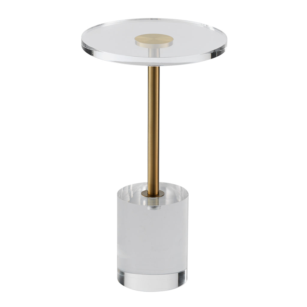 AEELLEEA Clear Acrylic End Table, 11.9 in Round Side Table with Gold Metal Accent, 21.4 in Tall, for Living Room & Bedroom