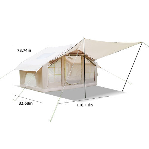 Inflatable Camping Tent 4 Person, Pop Up Air Tent 118 x 83 x 79 in with Awning, Family Camping Tent with Pump, Outdoor Waterproof