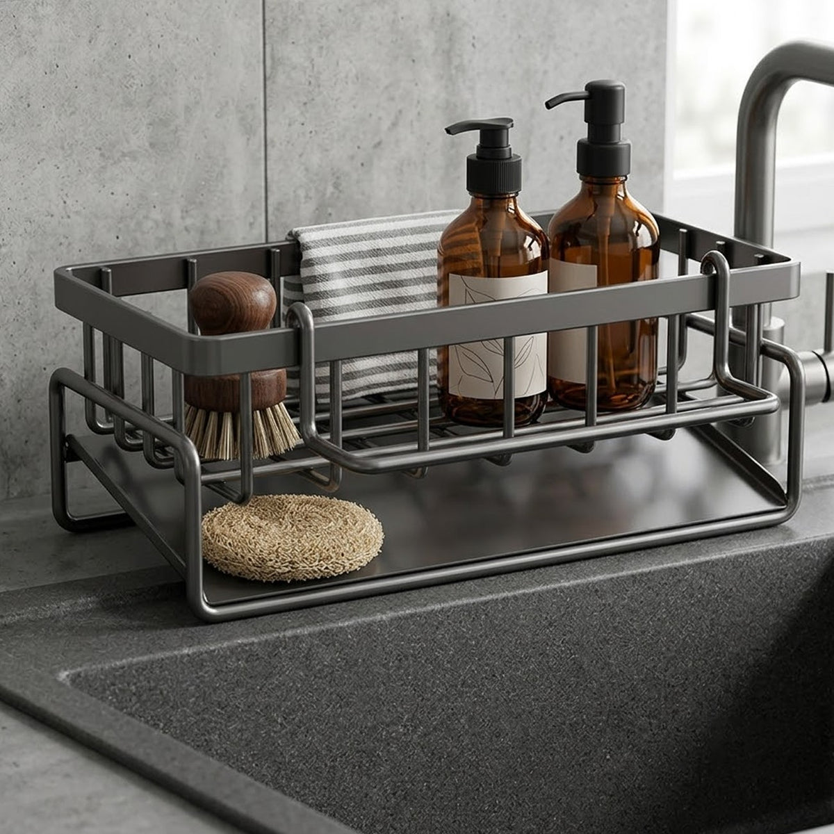 AEELLEEA-Kitchen Sink Caddy Basket Drain Rack, Sponge & Dishcloth Holder Storage Rack