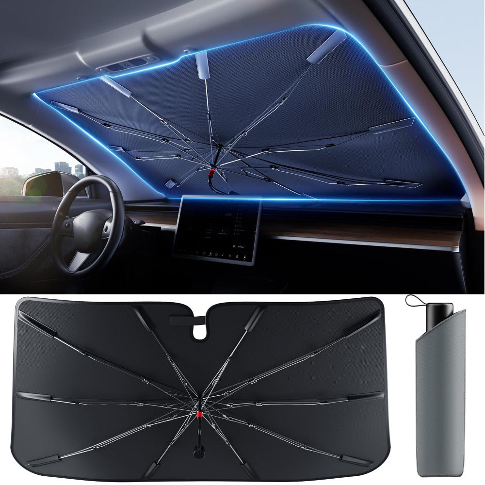 Foldable Car Windshield Sun Shade, UV & Heat Blocking Dashboard Shield, Summer Essential, Easy Storage, Universal Fit Auto Umbrella