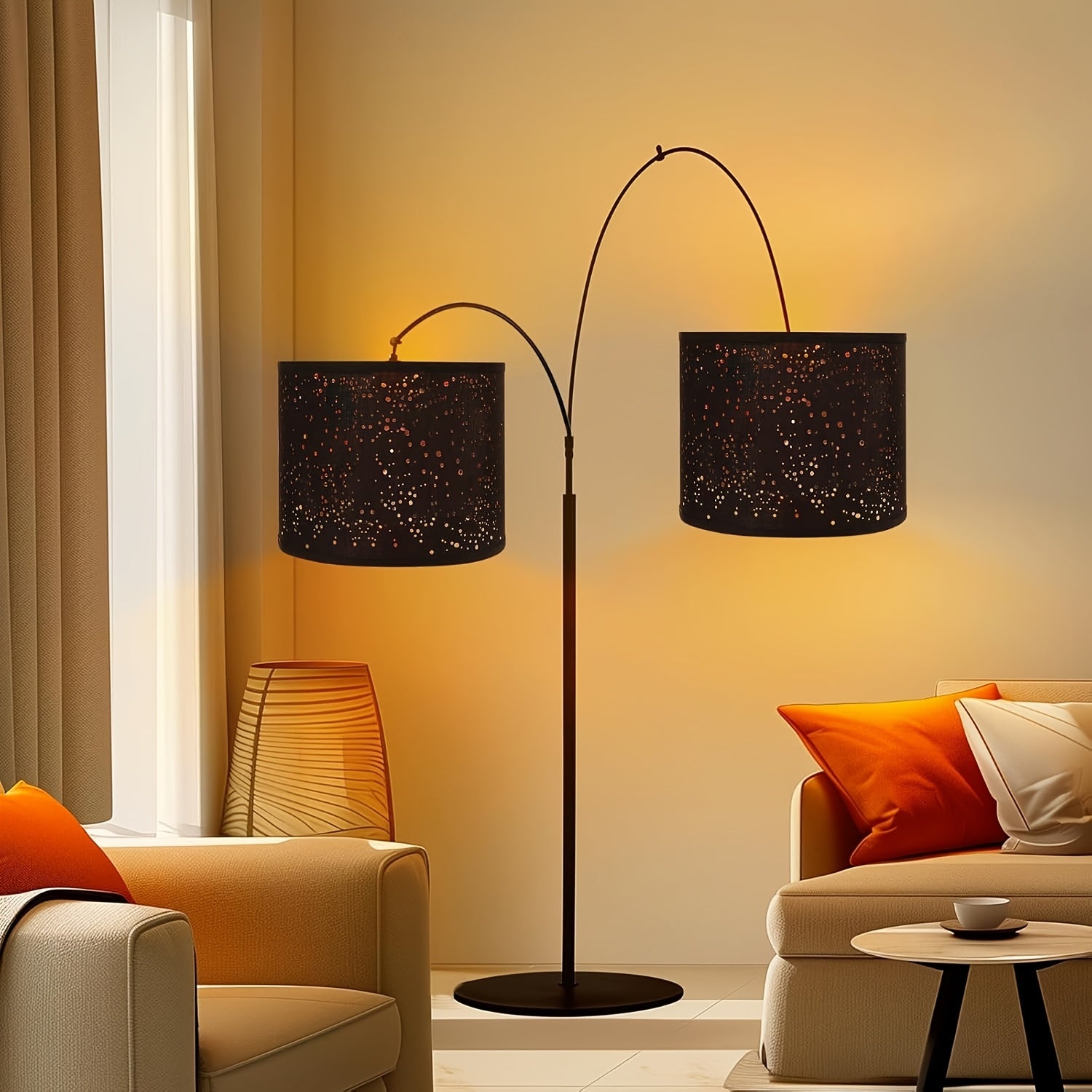 2-Pack Black Starry Sky Drum Lamp Shades, Collapsible Lampshades with Gold Inner Lining, Includes Harp for E26/E27/E14