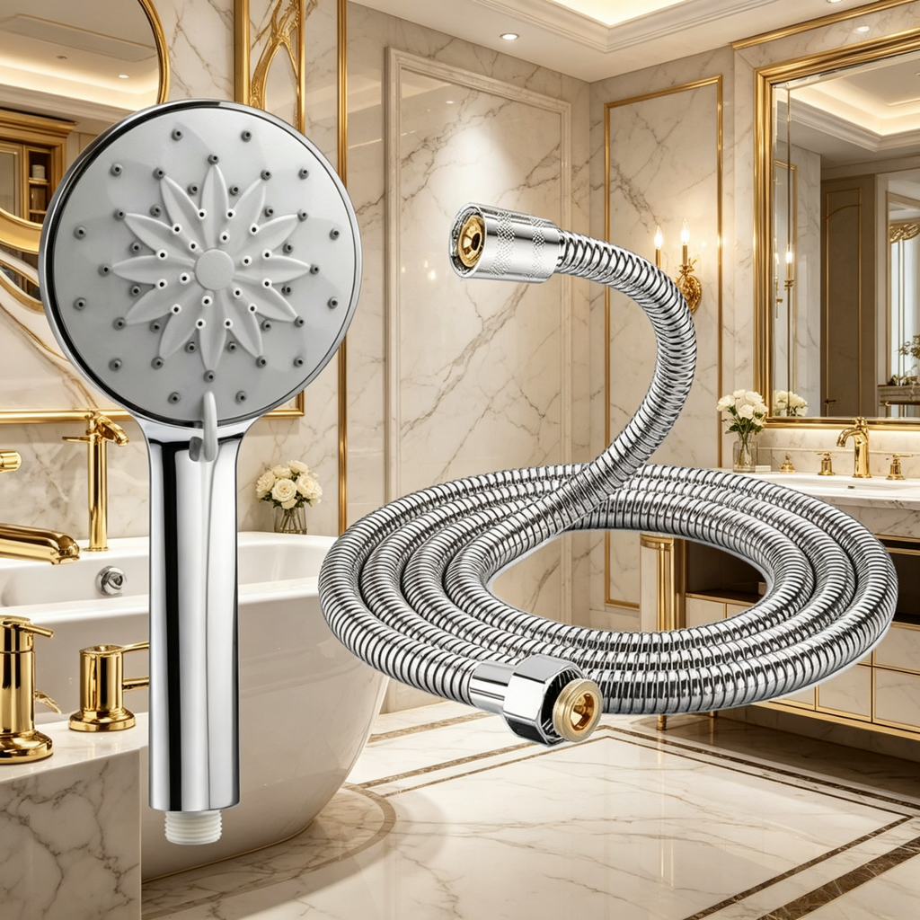 Handheld Shower Head Set with 6 Spray Modes, Chrome Finish Shower Head, Flexible Stainless Steel Hose & Adjustable Shower Holder for Bathroom