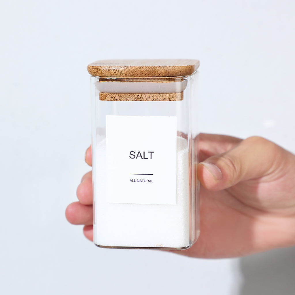 12-Pack 4 oz Square Glass Spice Jars with Bamboo Lids and 70 Labels, Clear Seasoning Storage Containers