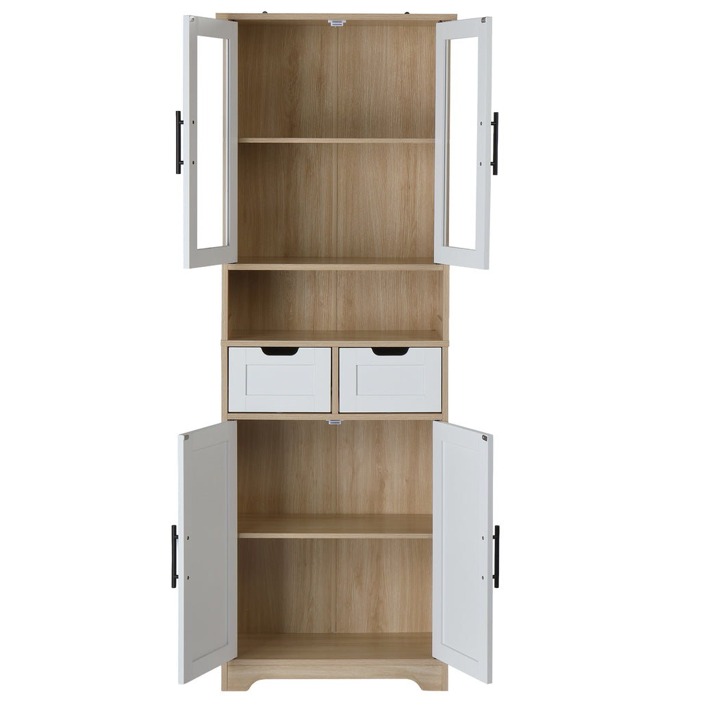 AEELLEEA Tall Storage Cabinet with Glass & Solid Doors, 23.6"x11.8"x66.9" Wooden Freestanding Cabinet with 2 Drawers