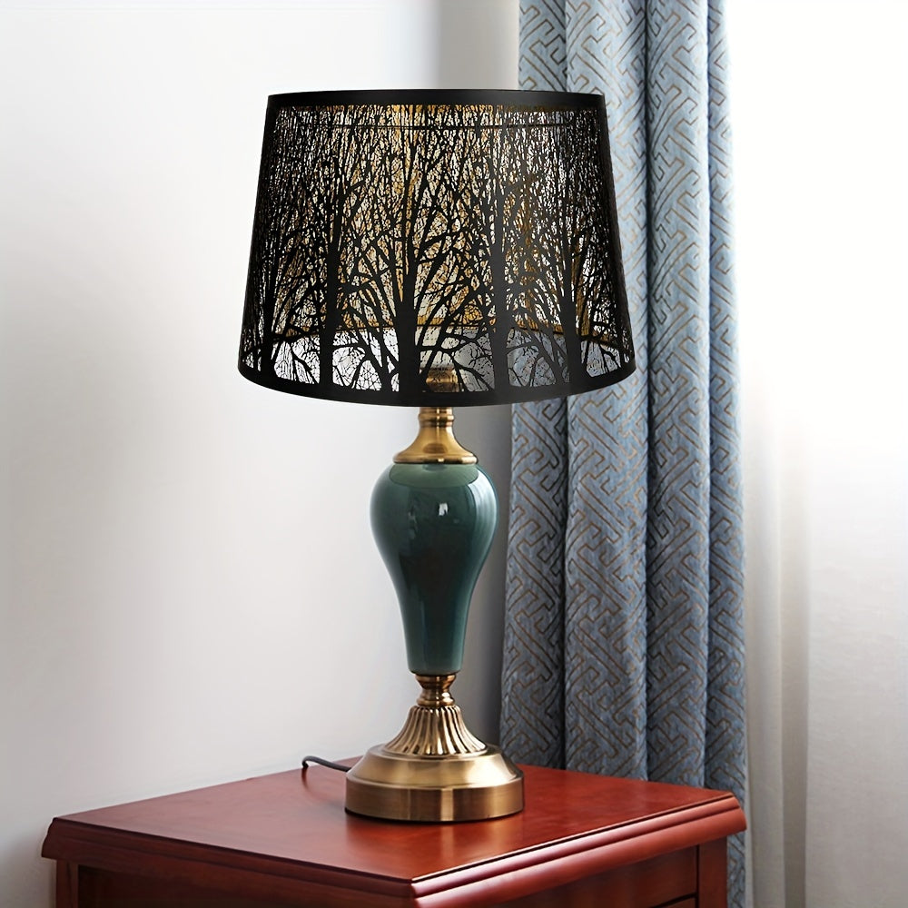 Forest Pattern Drum Lamp Shades Set of 2 – 10" Top x 12" Bottom x 8" High, Natural Replacement Shades for Table Lamps