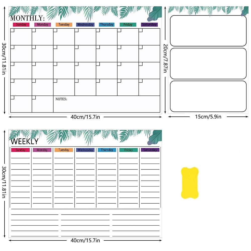 Magnetic Fridge Dry Erase Planner Set, Monthly & Weekly Calendar Whiteboard, Strong Magnetic Backing, Large Writing Area, Kitchen Memo Board for Family