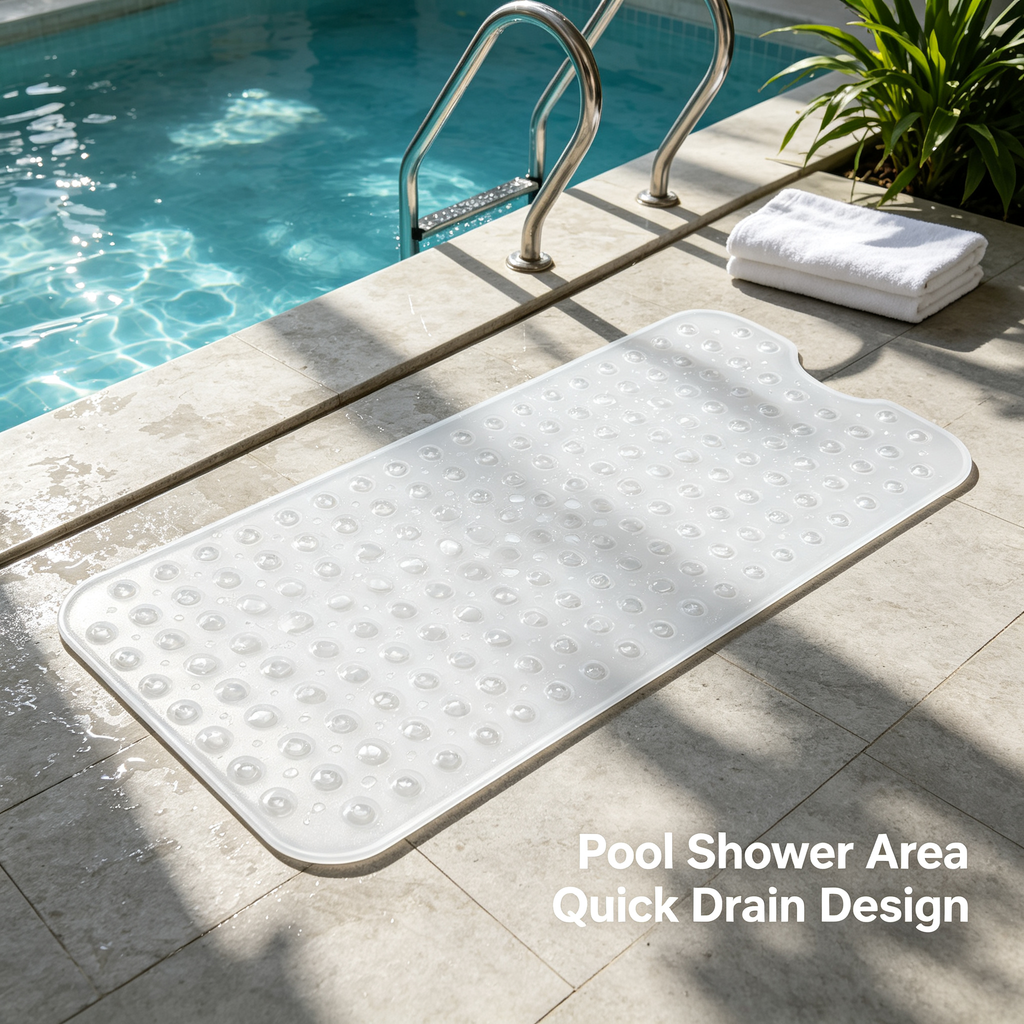 BPA Free PVC Non Slip Shower Mat with 200 Suction Cups & Drain Holes, Pebble Massage Bath Mat Machine Washable for Bathroom Tub