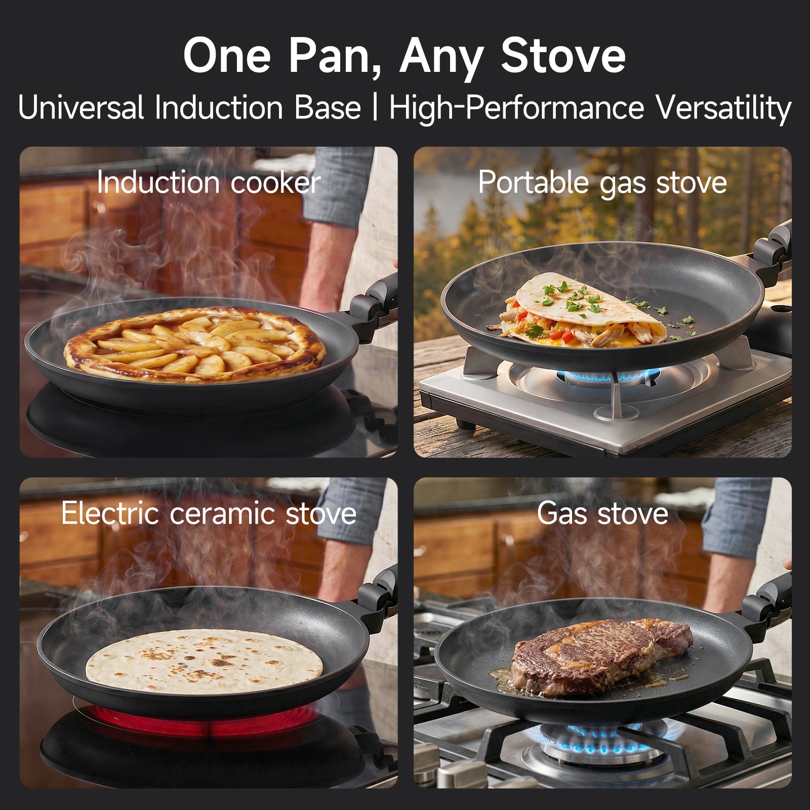 11 Inch Nonstick Crepe Pan with Detachable Handle, Titanium Pancake Pan, Flat Tawa Dosa Tortilla Pan, Induction Compatible, Oven Safe, Dishwasher Safe, PTFE & PFOA Free