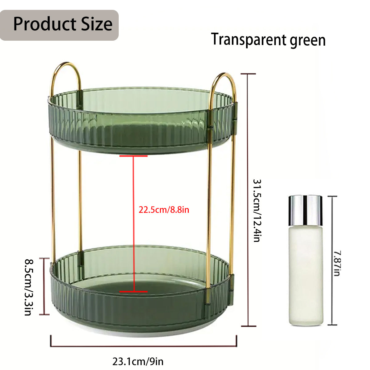 360° Rotating Makeup Organizer, 2-Tier Vanity Organizer for Skincare and Cosmetics, Spinning Perfume Holder, Bathroom Counter Storage, Green
