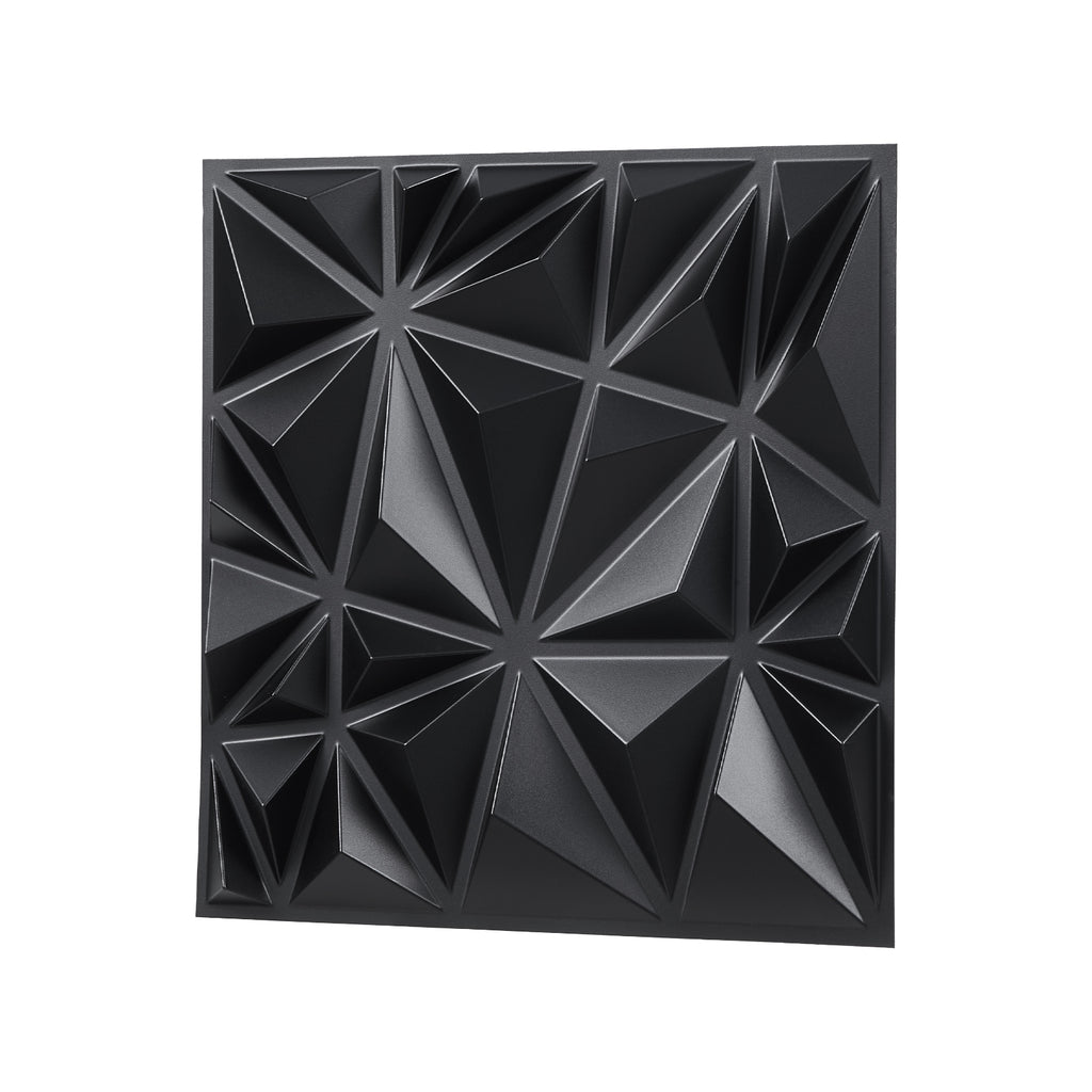 3D Wall Panels 33-Pack, 11.81" x 11.81" Diamond Matte Black Textured PVC - 32 Sq. Ft Coverage