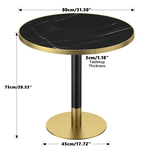 AEELLEEA 31.5-Inch Round Dining Table, Black Marble-Look Top with Black and Gold Metal Pedestal Base, Modern Kitchen Table