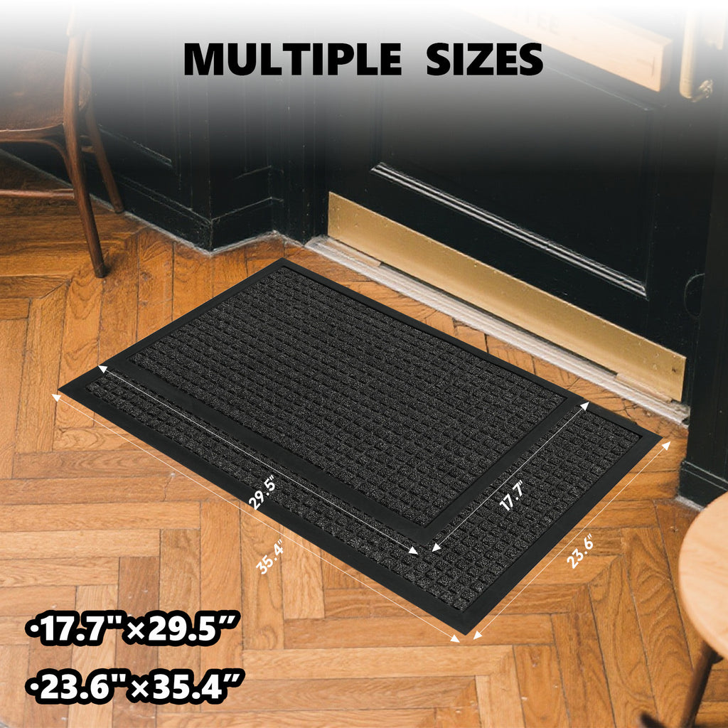 AEELLEEA Low Profile Rubber Border Doormat, Polypropylene Grid Surface Dirt Trapping Entry Mat, Non Slip Outdoor Indoor Welcome Mat for Front Door