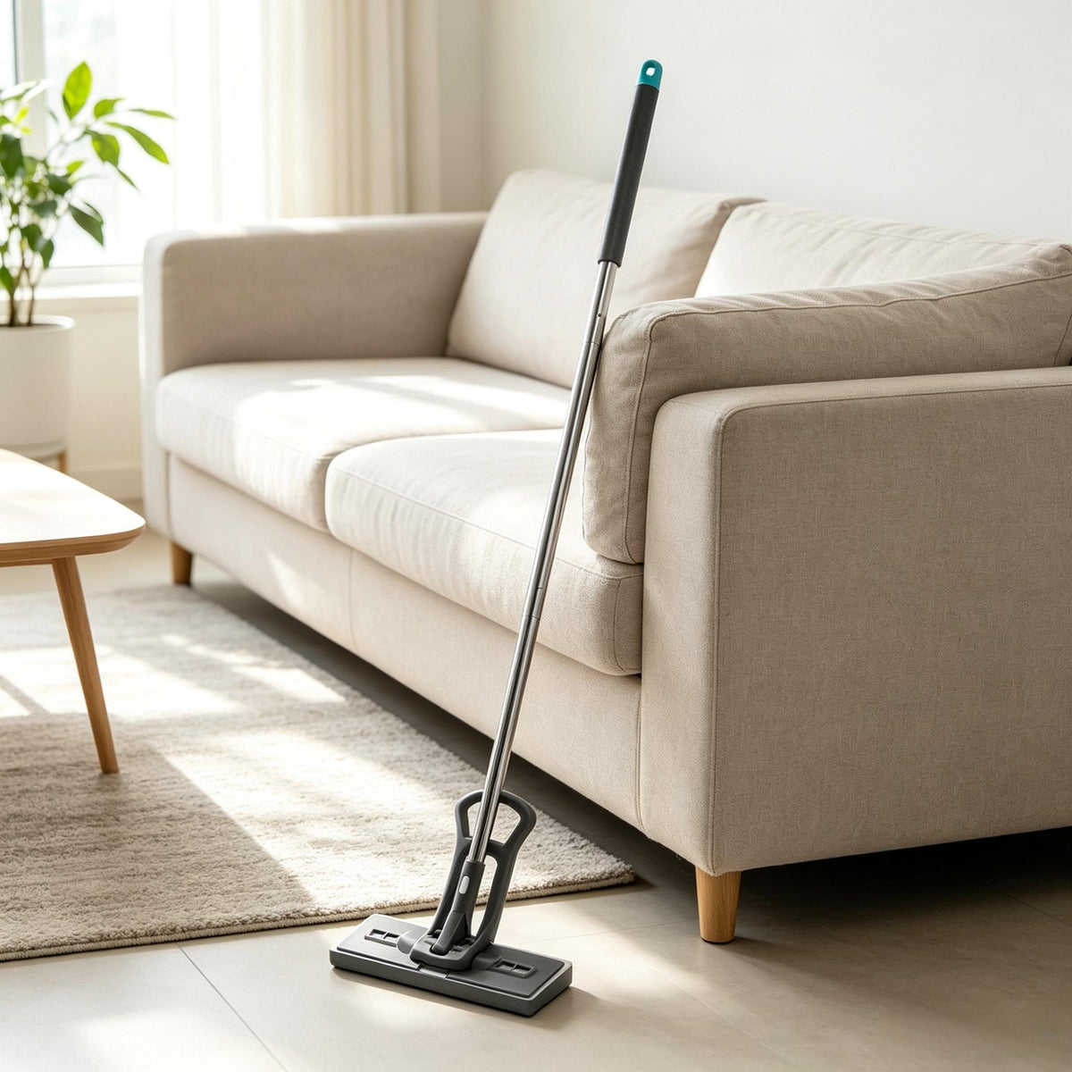 Self Wringing Sponge Mop, Stainless Steel Adjustable Handle, Hands Free Floor Mop for Hardwood Tile Marble Bathroom Kitchen Cleaning