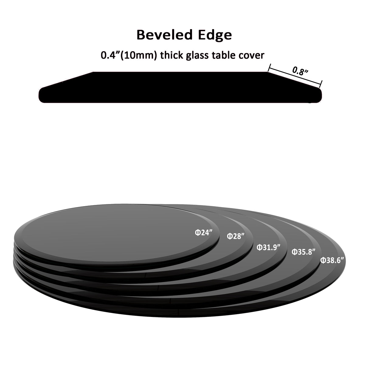 AEELLEEA 32 in Round Black Tempered Glass Table Top, 0.4 in Thick Beveled Edge Replacement Top for Coffee & Dining Tables