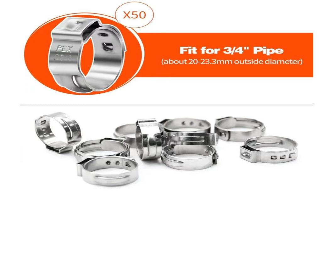 AEELLEEA-3/4 Inch PEX Cinch Clamps,304 Stainless Steel Pinch Rings 50 Pack for PEX Tubing Pipe Plumbing Connections