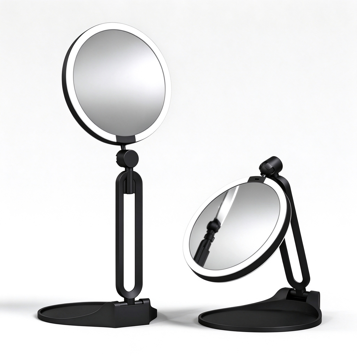 AEELLEEA Lighted Makeup Mirror, 1X/30X Double Sided Vanity Mirror, 3 Color Lights, Foldable 360° Rotatable Tabletop Mirror, Black