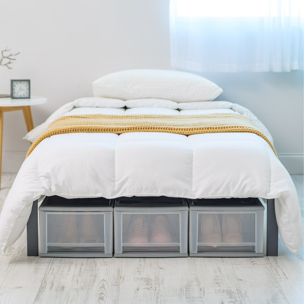 AEELLEEA 17 Qt Medium Plastic Drawer Storage Bins 3 Pack, Stackable Modular Under Bed Storage Organizer for Bedroom Bathroom