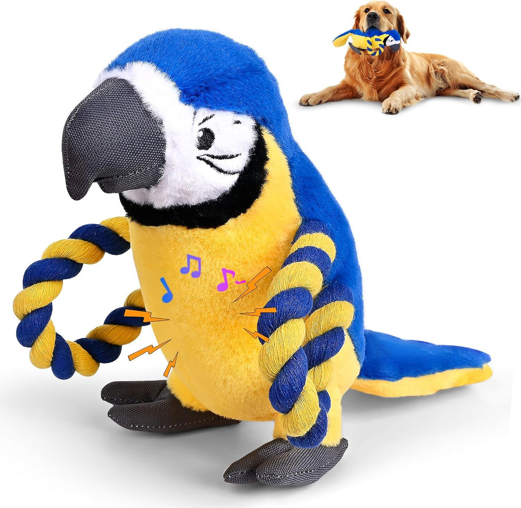 Squeaky Parrot Dog Toy with Rope Wings, Tug of War & Chew Interactive Plush Bird Toy for Small Medium Dogs, Indoor Puppy Play