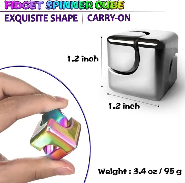 Aeelleea Metal Fidget Spinner Cube, 1.2 Inch Portable EDC Sensory Fidget Toy, Anxiety Relief Desktop Spinning Toy for Teens Adults