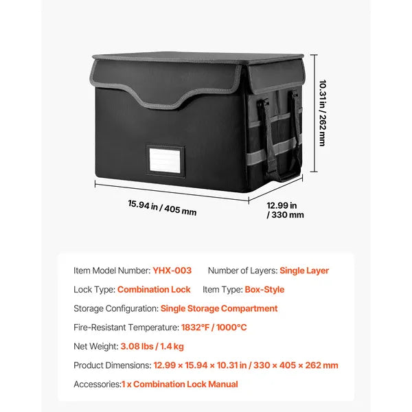 Aeelleea 1832℉ Fireproof Waterproof Document Box with Lock, Portable File Storage Organizer for Home Office, Store Passports & Important Papers