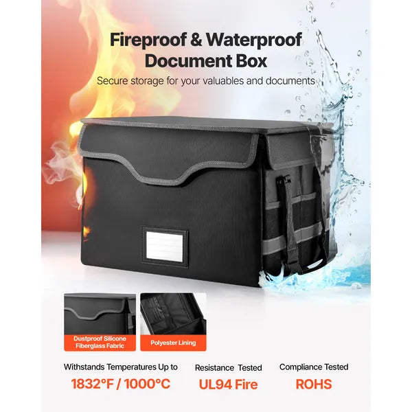 Aeelleea 1832℉ Fireproof Waterproof Document Box with Lock, Portable File Storage Organizer for Home Office, Store Passports & Important Papers