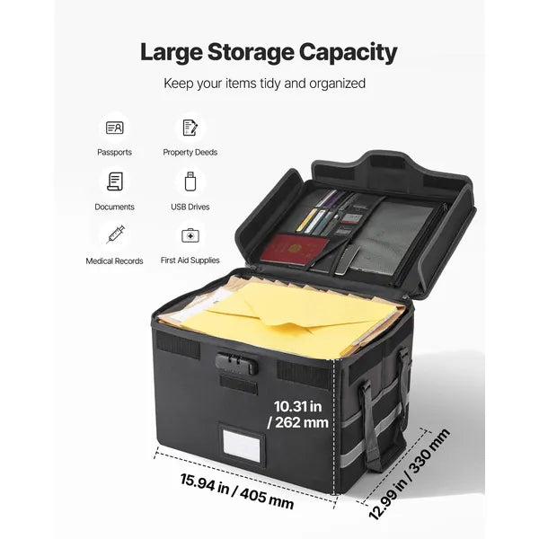 Aeelleea 1832℉ Fireproof Waterproof Document Box with Lock, Portable File Storage Organizer for Home Office, Store Passports & Important Papers