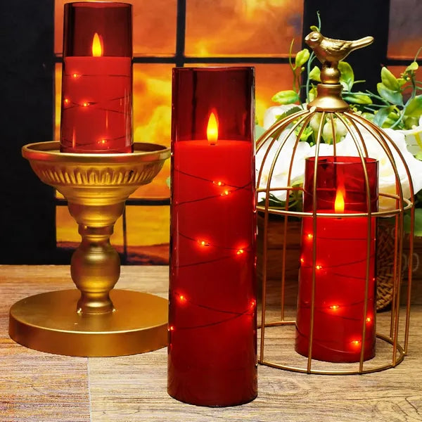 Aeelleea 5Pcs Red Flameless LED Candles with Remote Timer, Flickering Battery Operated Acrylic Pillar Candles for Home Wedding Holiday Decor