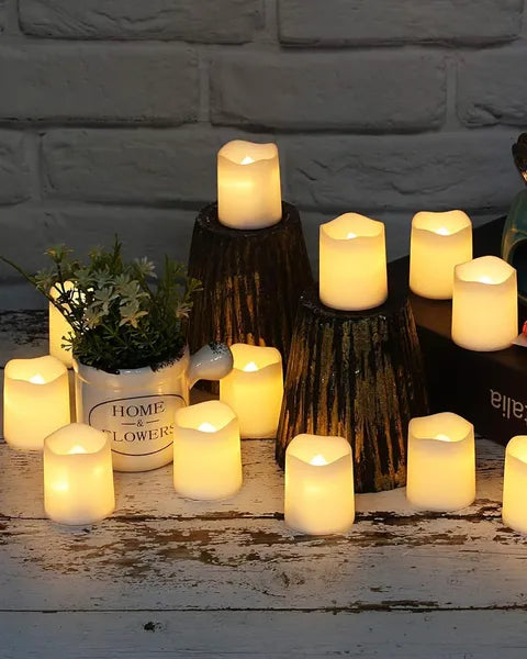 Aeelleea 24 Pack Flameless Flickering LED Tealight Candles, Battery Operated Warm White Fake Tea Lights for Wedding, Table, Halloween & Christmas Decor, 1.5 x 1.7 Inch