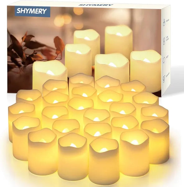 Aeelleea 24 Pack Flameless Flickering LED Tealight Candles, Battery Operated Warm White Fake Tea Lights for Wedding, Table, Halloween & Christmas Decor, 1.5 x 1.7 Inch