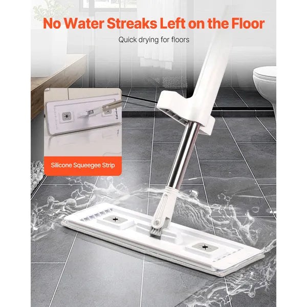 Self-Wringing Flat Mop, Microfiber Floor Mop with 4 Reusable Washable Mop Pads for Hardwood Tile Laminate Floors