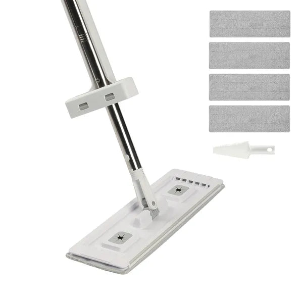 Self-Wringing Flat Mop, Microfiber Floor Mop with 4 Reusable Washable Mop Pads for Hardwood Tile Laminate Floors