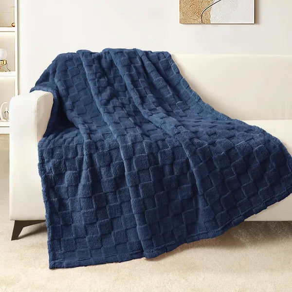 Navy Plaid Fleece Throw Blanket, 50x60 Inch Super Soft Lightweight Sofa Couch Blanket, All Season Warm Decorative Blanket