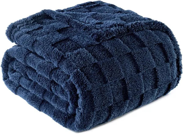 Navy Plaid Fleece Throw Blanket, 50x60 Inch Super Soft Lightweight Sofa Couch Blanket, All Season Warm Decorative Blanket