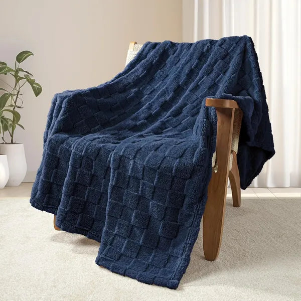 Navy Plaid Fleece Throw Blanket, 50x60 Inch Super Soft Lightweight Sofa Couch Blanket, All Season Warm Decorative Blanket