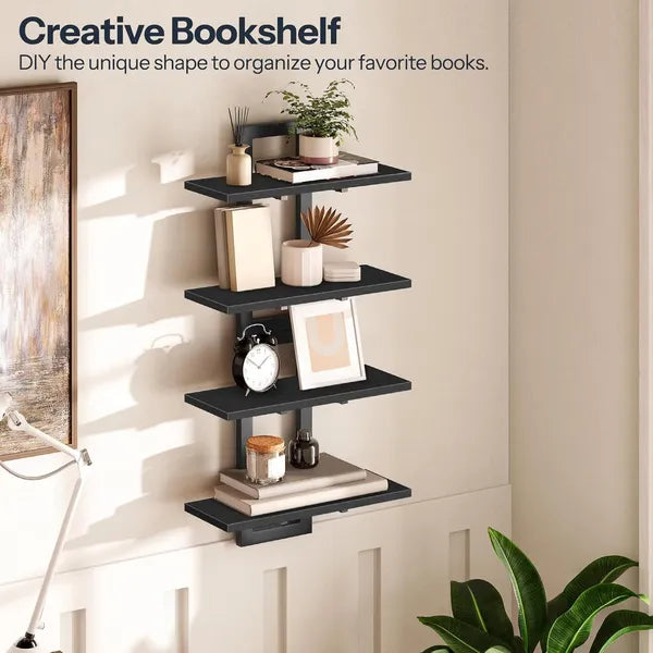 Aeelleea 2-Tier Floating Wall Mounted Shelves, 29.9×5.3×15.7in All Black Composite Wood Display Storage Rack for Home Decor