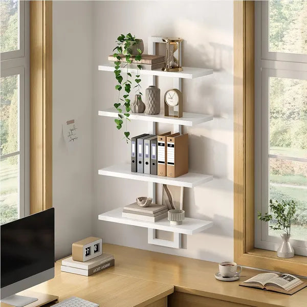 Aeelleea 2-Tier Floating Wall Mounted Shelves, 29.9×5.3×15.7in All White Wood Frame Display Storage Rack For Bedroom Living Room